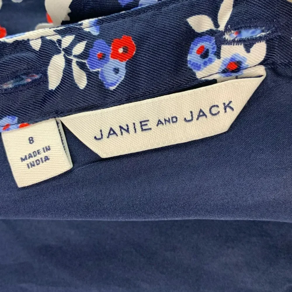 Janie and Jack Girl’s Floral Flutter Sleeve Merchant Marine Floral Dress Size 8